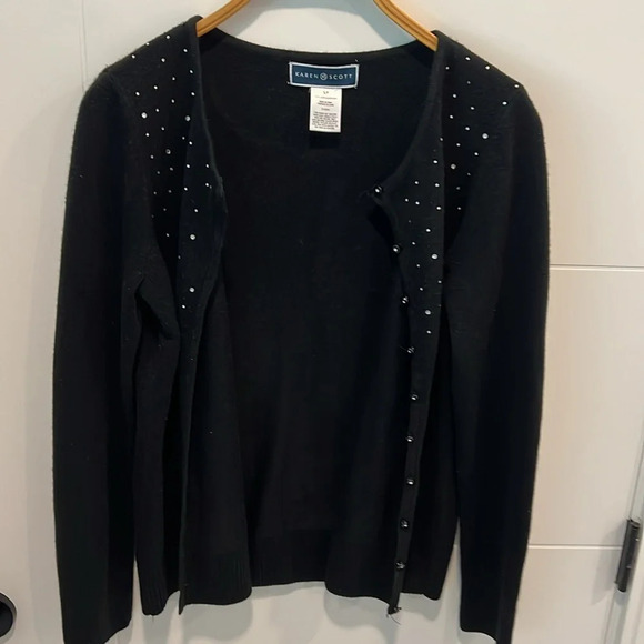 🚩 Karen Scott black  button up sweater size small - Picture 4 of 8